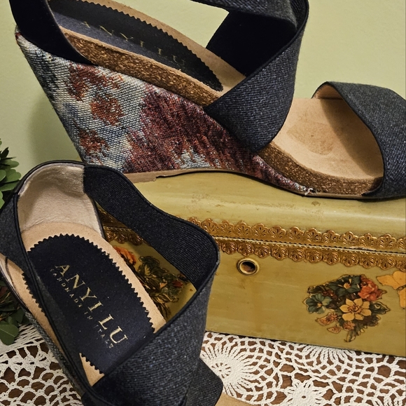 ANYI LU Handmade Italian Wedge Sandals EU 38 1/2 US 8-8.5 - Picture 2 of 5